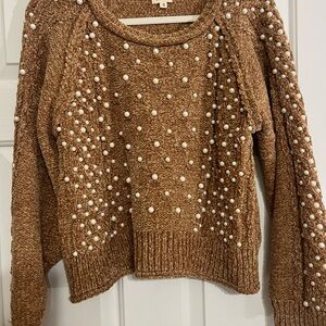 POL Brown Sweater with Pearl Details